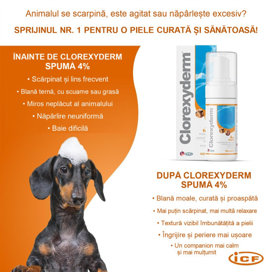 Spumă Antiseptică pentru Câini și Pisici Clorexyderm , 100 ml – ICF
